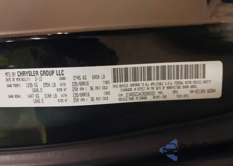 2012 Dodge Grand Caravan Sxt from USA, damaged, VIN 2C4RDGCG4CR280593